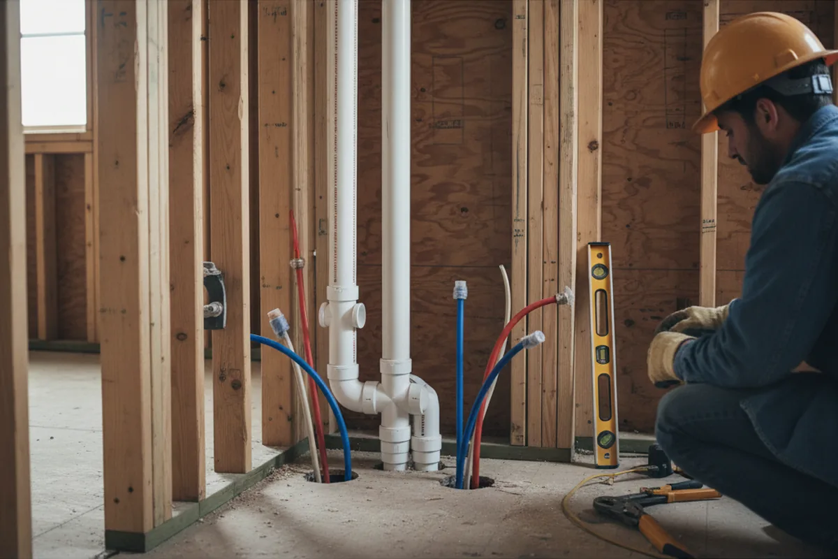 Drain and supply rough-in during Sump Pump Repair in Yucca Valley