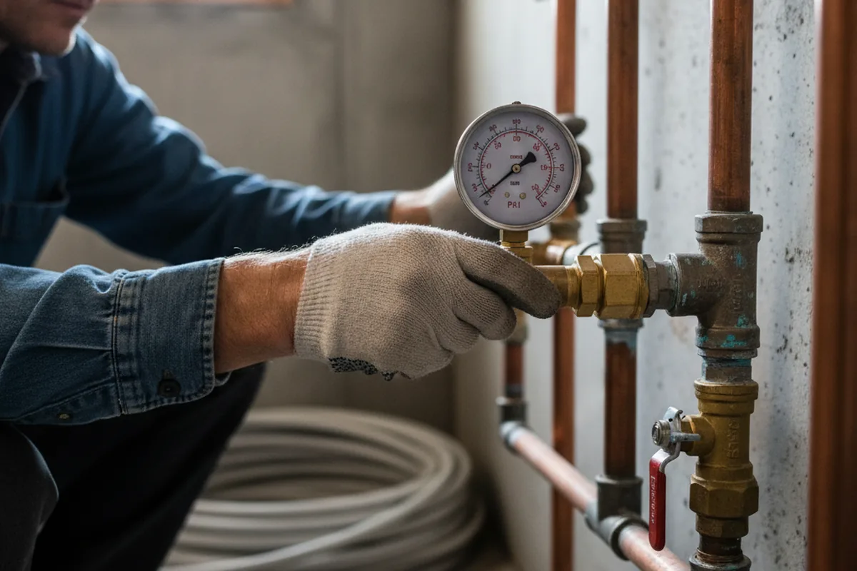 Pressure testing a repaired line during Water Line Repair in Yucca Valley